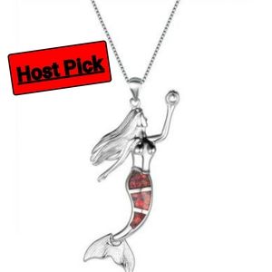 925 Silver Mermaid Red Fire Opal Necklace